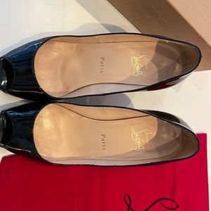 Christian Louboutin black patent peep toe high heels